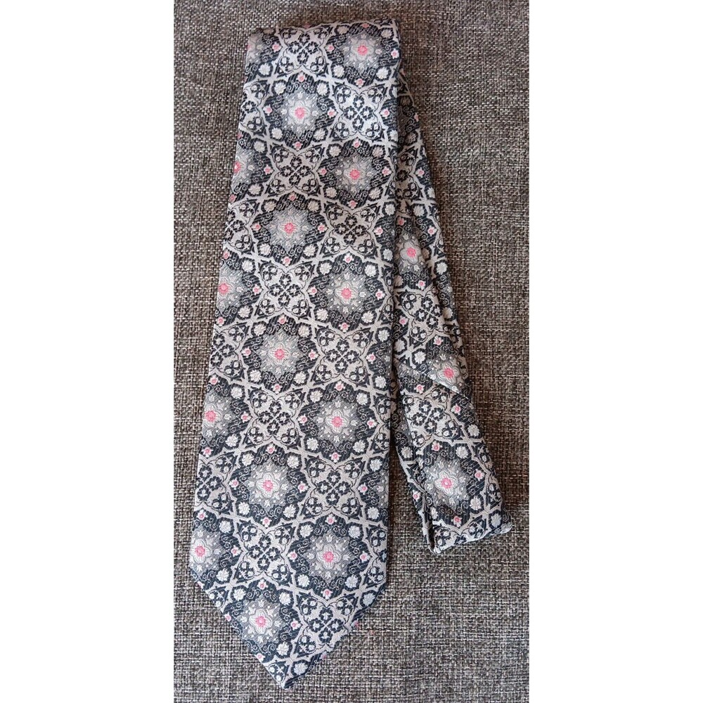Tie 70s 80s 90s Y2K Mens Qiana Gray Silver Pink  4 Wide 54 Long